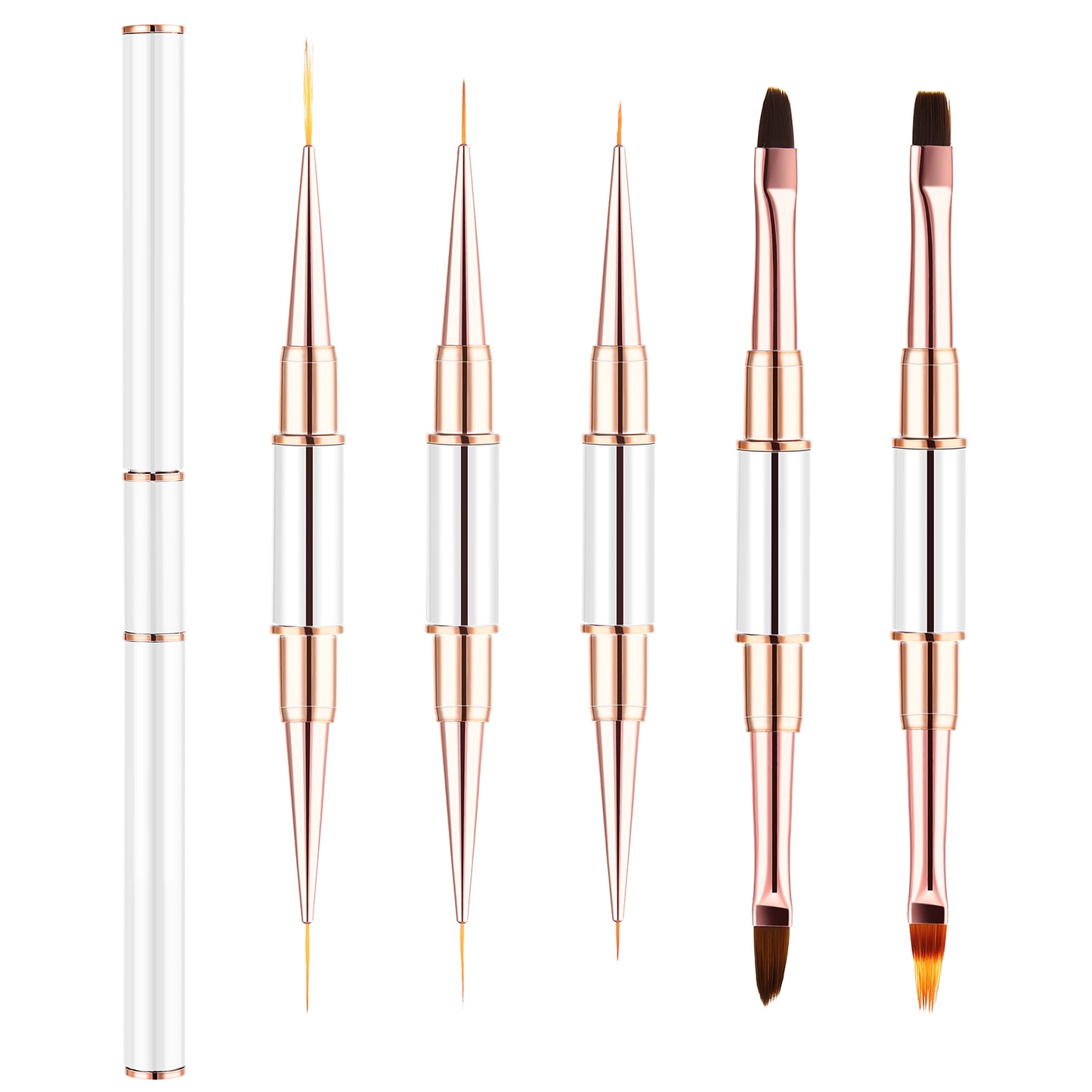 HJZHII 5PCS Nail Art Bushes, Professional Double Ended Nail Brushes Drawing Design Brushes Nail Design Brushes Gel Nail Brush Nail Liner Brushes for Home Use and Professional Nail Salon