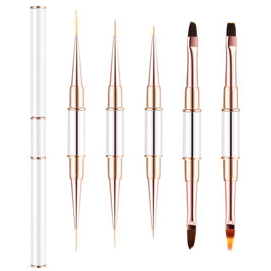 HJZHII 5PCS Nail Art Bushes, Professional Double Ended Nail Brushes Drawing Design Brushes Nail Design Brushes Gel Nail Brush Nail Liner Brushes for Home Use and Professional Nail Salon