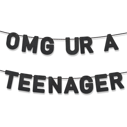 HJZHII Pre-Strung Omg Ur A Teenager Glitter Banner, 13th Birthday Decorations Teen Celebration Party 13th Birthday Supplies for Party
