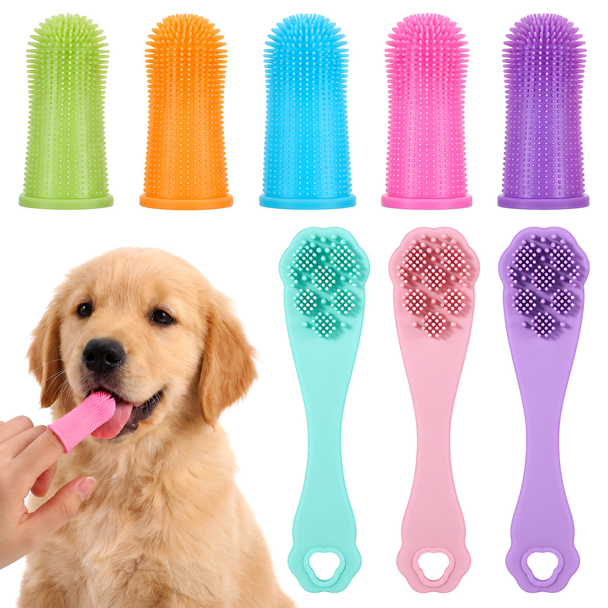 Jeffdad 8Pcs Dog Finger Toothbrush Silicone Dog Toothbrush