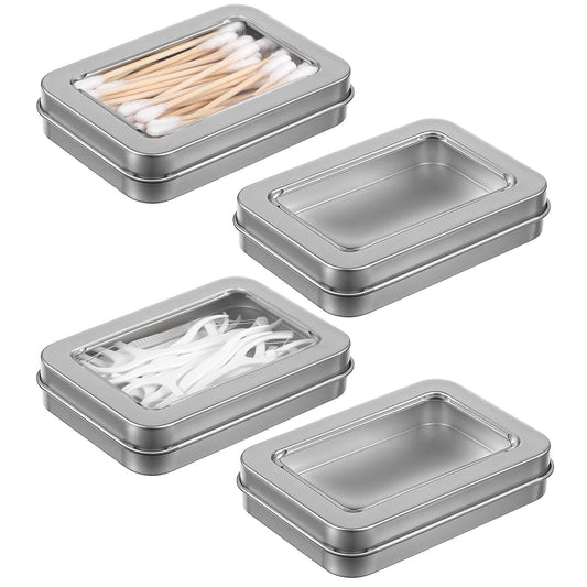 MBAIYO 4Pcs Cotton Swab Holder for Travel, Portable Floss Picks Case with Dustproof Lid Refillable Floss Pick Dispenser Travel Flosses Picks Case with Dustproof Lid for Cotton Swabs Hair Ties(Silver)