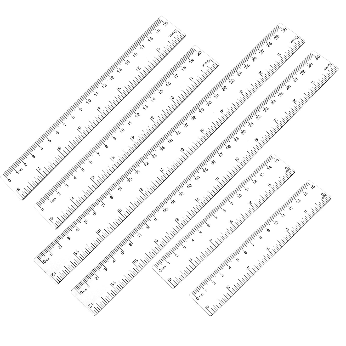 TIESOME 6 PCS Transparent Straight Rulers, 3 Sizes Plastic Measuring Tool with Centimeters and Inches for Office Studio Use