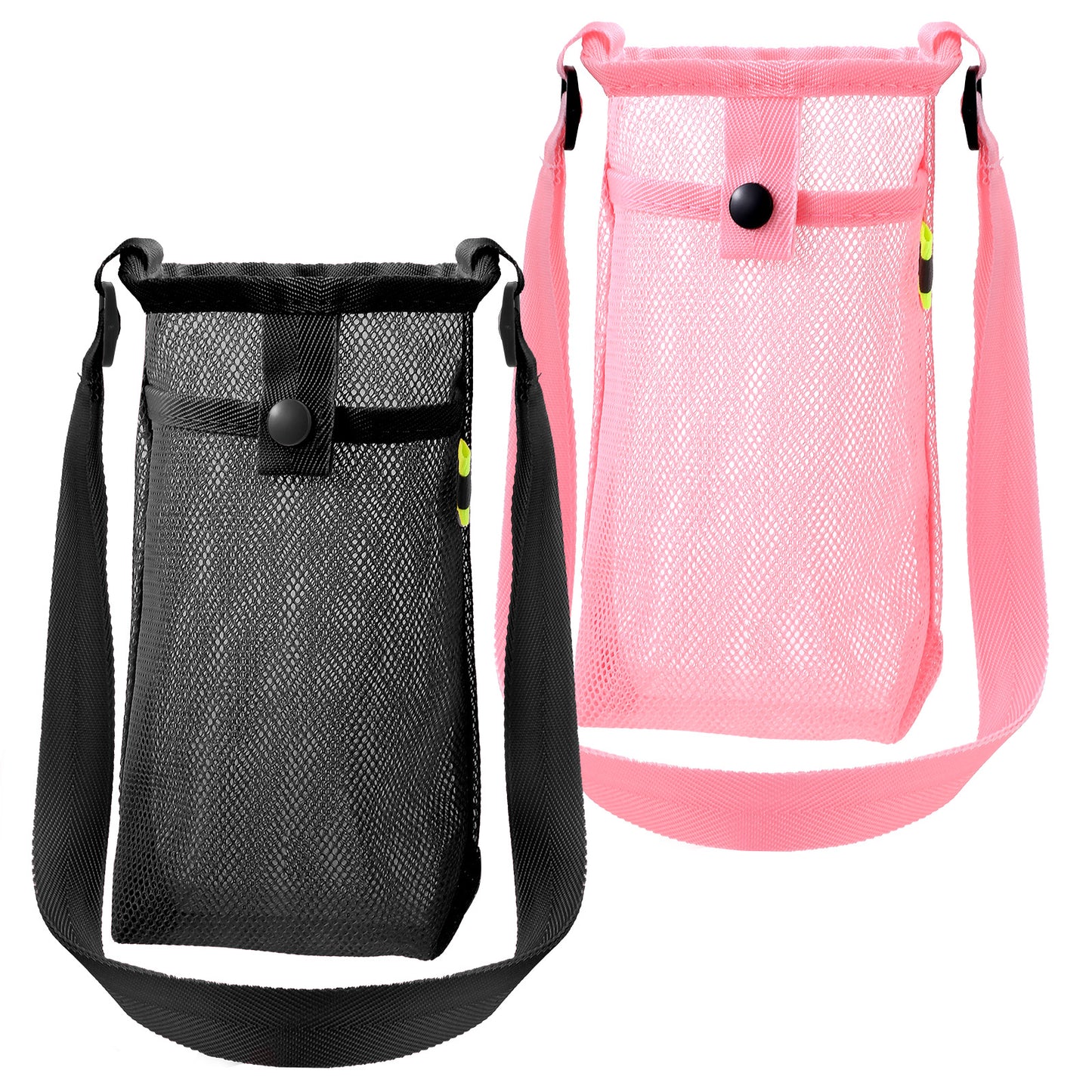 Giantree 2 Pcs Water Bottle Holder with Strap, Mesh Water Bottle Bag Water Bottle Carrier with Adjustable Shoulder Water Bottle Sling for Walking Travelling Hiking Travel(Navy,Black)