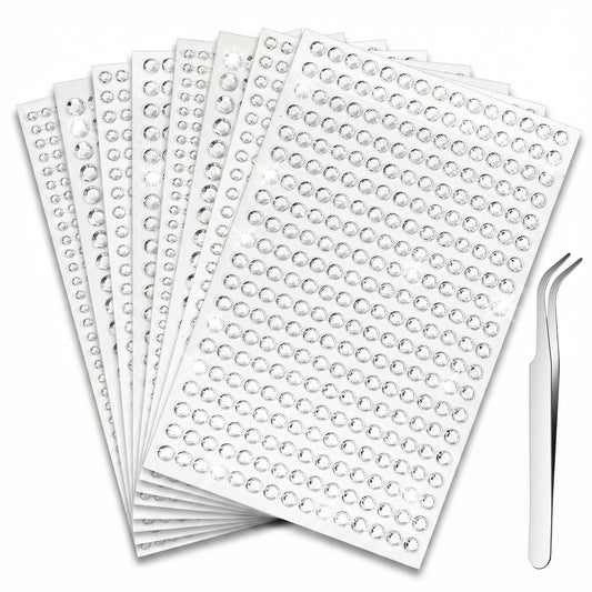 Amabro 3216pcs Face Gems Makeup Rhinestone, 8 Sheets Self Adhesive Face Jewels with Tweezer 3/4/5/6mm Bling Gem Stick On Crystal for DIY Crafts Hair Nails Eyes Makeup Body