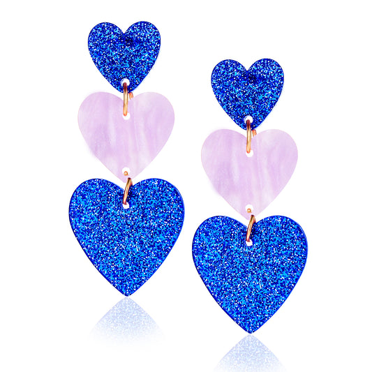 Amaxiu Blue Heart Earrings for Women, Heart Dangle Earrings Cute Hearts Dangle Earring Love Heart Earrings Gift for Her