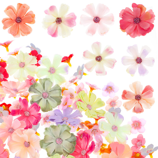 Andibro 120 Pcs Mini Artificial Flowers for Crafts, Small Faux Flower Heads Small Fabric Silk Flowers Fake Wildflowers Garland Decoration Multicolor Rose Daisy Peony Flower Decor for Home Wedding DIY