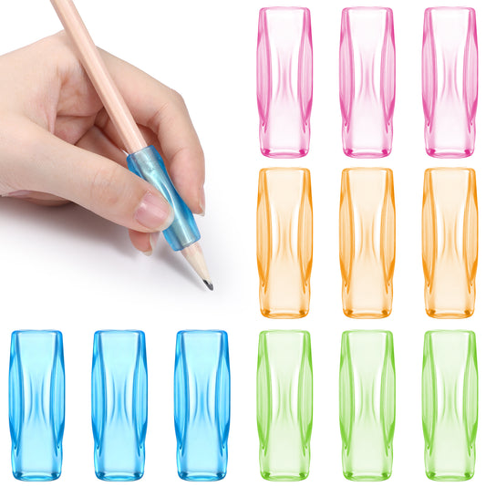 HJZHII 12PCS Transparent Silicone Grippers for Pencil with 3 Concaves, Multicolour Comfort Grip for Pencil Pen Ergonomic Writing Aid for Adult Student Writing Drawing Stylus