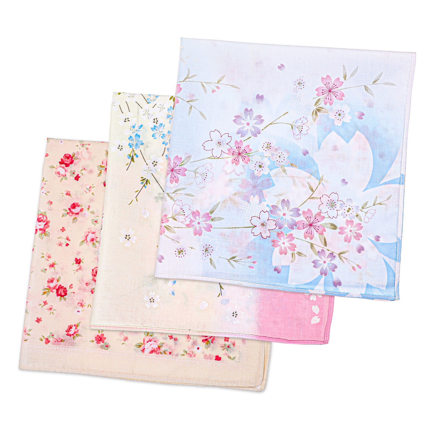 Giantree 3 Pcs Ladies Printing Floral Handkerchiefs, Women Floral Square Towel, 18" Pocket Square Towel, Cotton Women's Handkerchiefs for Wedding Party
