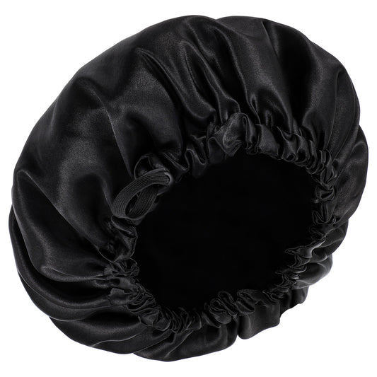 HJZHII Elastic Adjustable Black Bath Cap, Reusable Waterproof Shower Cap Double Layer Hair Cap for Men and Women