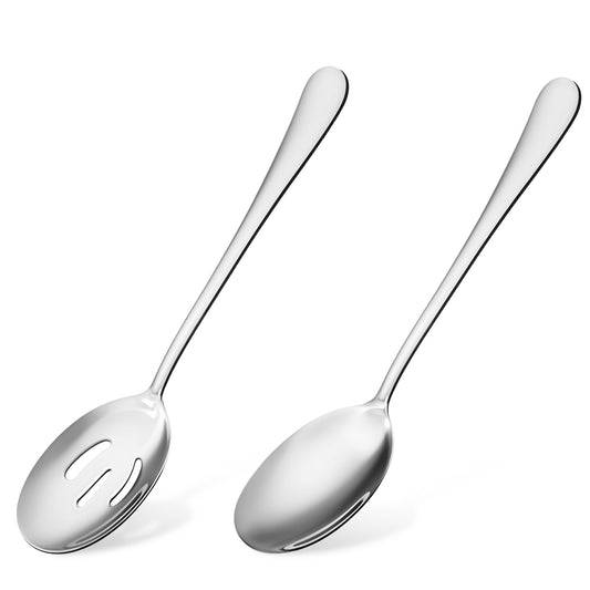 BOHUIZ Stainless Steel Large Serving Spoons, 2Pcs Stainless Steel Serving Utensils Serving Spoons 1 Large Serving Spoon 1 Large Slotted Spoons for Buffet, Party, Banquet, Kitchen