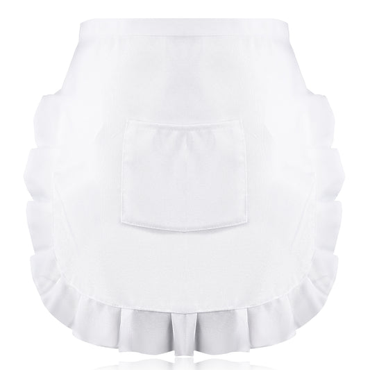 LXUEJIE White Waist Apron with Pocket, Women's French Maid Half Apron Cooking Aprons Kitchen Cooking, Restaurant, Bistro, Coffee Shop
