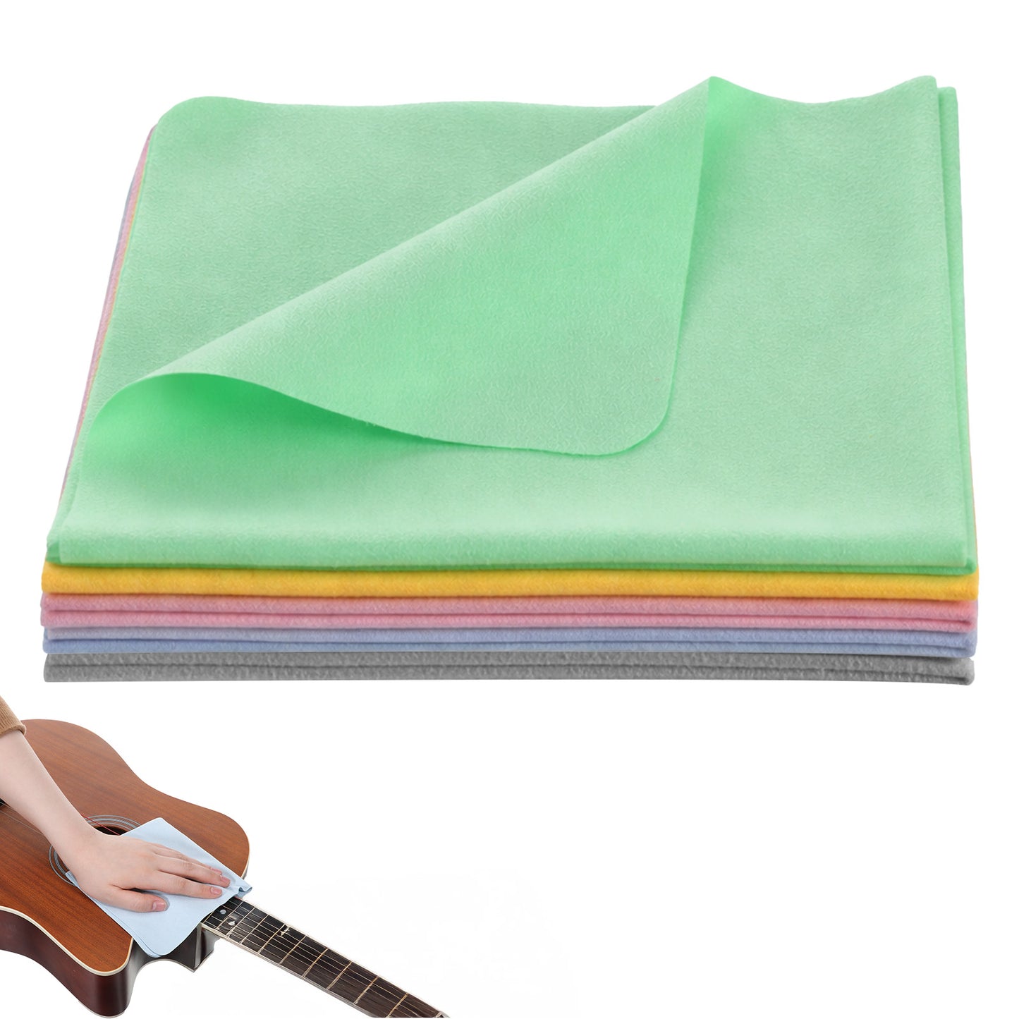 SULIKJHUI 5 Pack Guitar Polish Cloths, 11.8x11.8 Inch Polishing Cloth for Musical Instruments, Ultra-Soft Microfiber Guitar Cleaning Kit, Reusable for Violin, Piano, Clarinet, Trumpet(Multicolor)