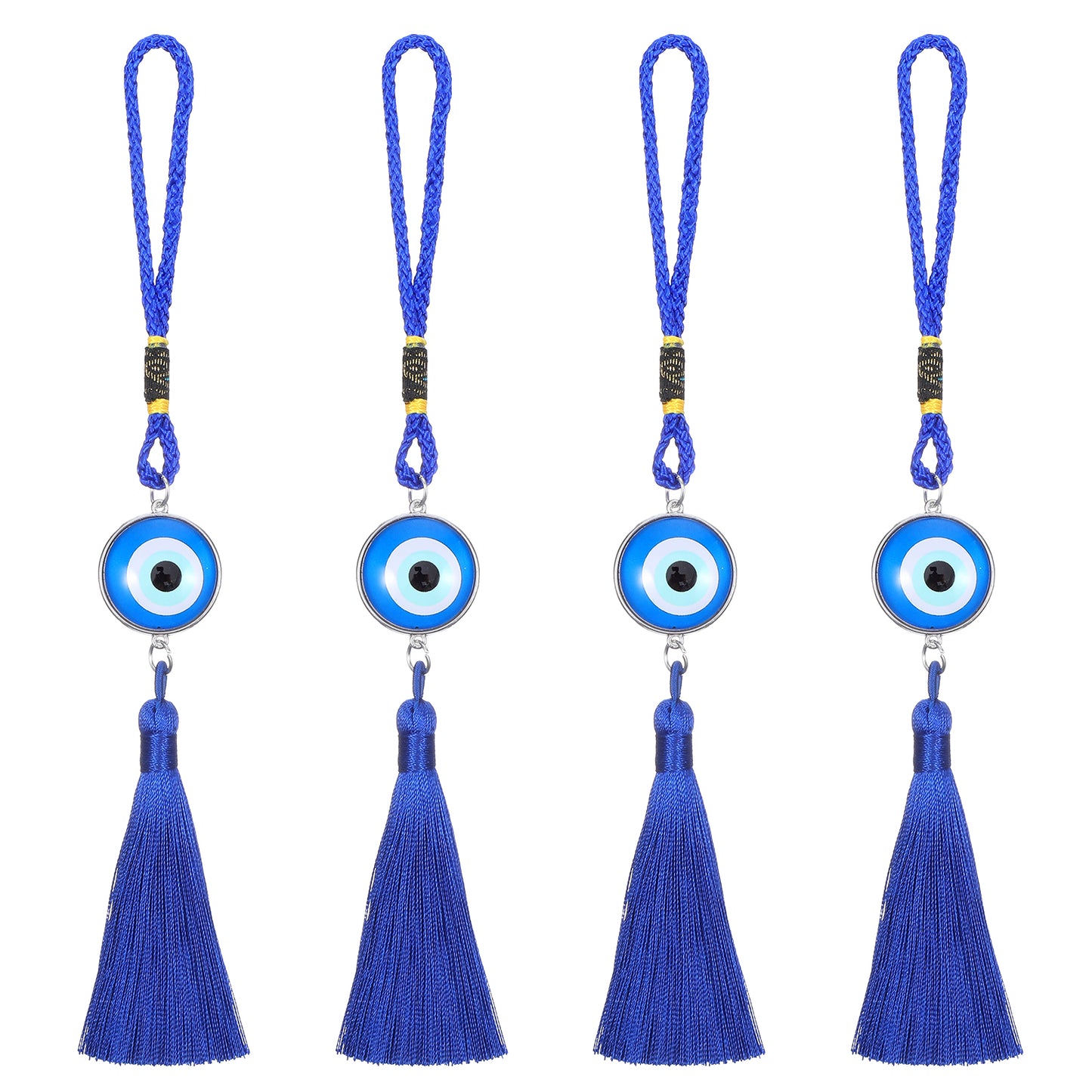 HJZHII 4 Pcs Evil Eye Decor, Evil Eye for Car with Tassel Blue Glass Hanging Pendant Eyes Charm for Good Luck Wedding Party Christmas Favors Evils Eyes Charm Car Ornament Blue Charms