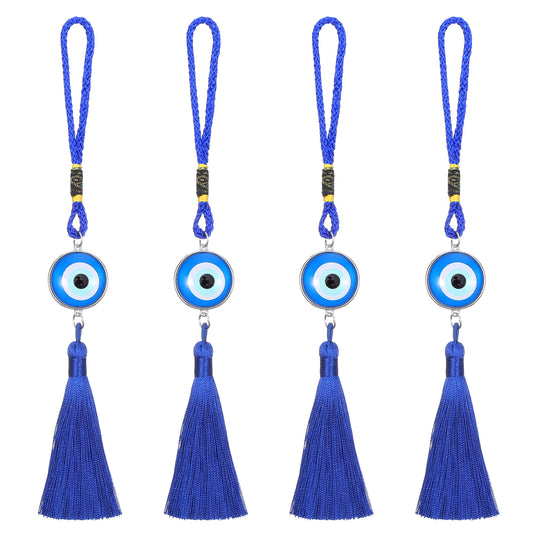 HJZHII 4 Pcs Evil Eye Decor, Evil Eye for Car with Tassel Blue Glass Hanging Pendant Eyes Charm for Good Luck Wedding Party Christmas Favors Evils Eyes Charm Car Ornament Blue Charms