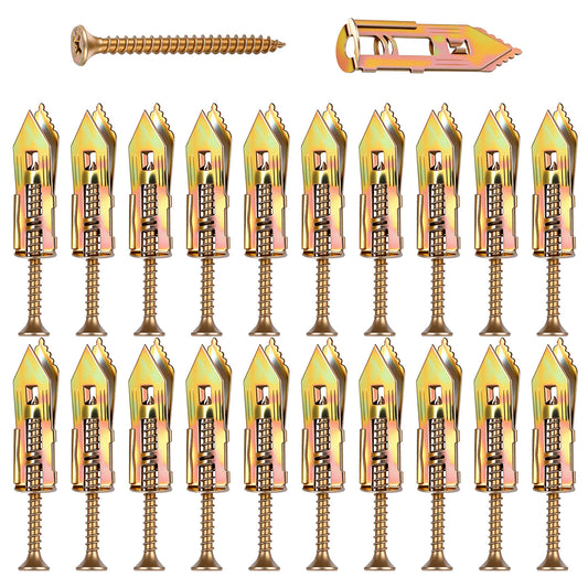 HJZHII 20 Pcs Self-Drilling Anchor Screws, Drywall Self-Drilling Anchors with Screws Set Steel Drywall Anchors Heavy Duty Metal Expansion Bolt No Drill Hole for TV Shelf Straps Gypsum Boards Cabinets