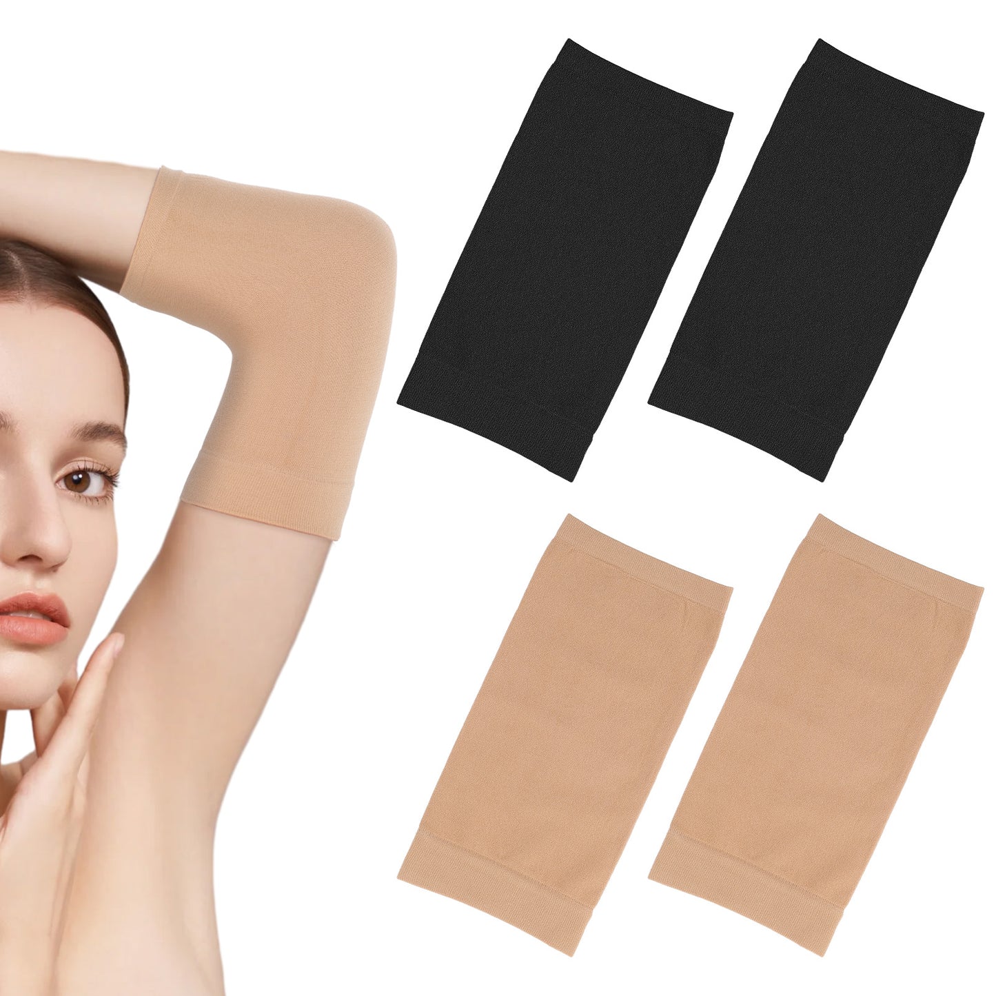 TIESOME 2 Pairs Forearm Tattoo Cover up Sleeve, Tattoo Cover up Compression Sleeves Arm Sleeves for Women Men(7.1 X 3.5inch)(Nude,Black)