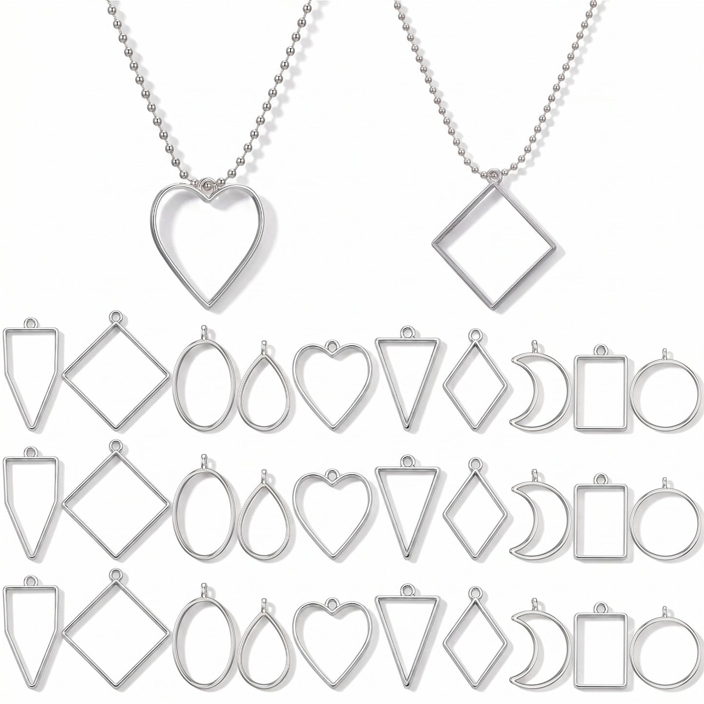 Cobee 30 Pcs Open Back Bezel Pendants, 10 Styles Geometric Hollow Frame Pendants Ring for Resin Necklace Earrings Jewelry Making DIY Crafts