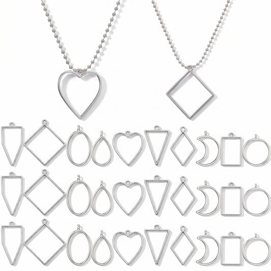 Cobee 30 Pcs Open Back Bezel Pendants, 10 Styles Geometric Hollow Frame Pendants Ring for Resin Necklace Earrings Jewelry Making DIY Crafts