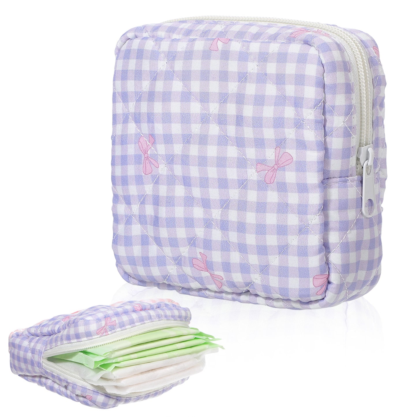 Yuanchu Period Bag for Teen Girls, Cute Sanitary Napkin Storage Bag Bow Tie Fluffy Menstrual Pad Pouch Tampon Holder for Purse(Purple)