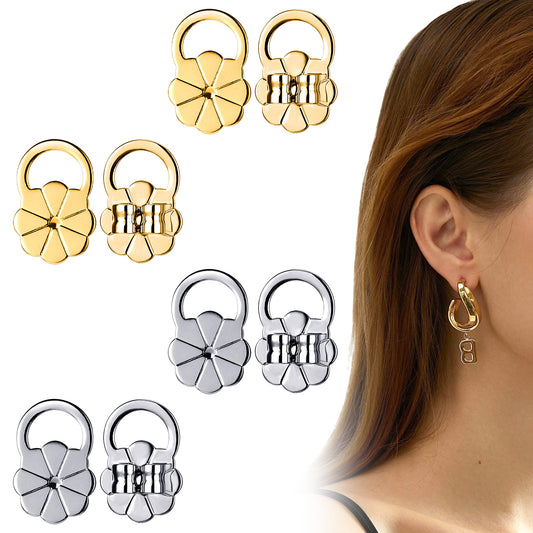 HJZHII 4 Pairs Earring Backs for Droopy Ears, Earring Lifter for Heavy Earring Support Backs Large Earring Backing Studs Secure Earring Backers for Earlobe Stretched Earlobes Big Studs