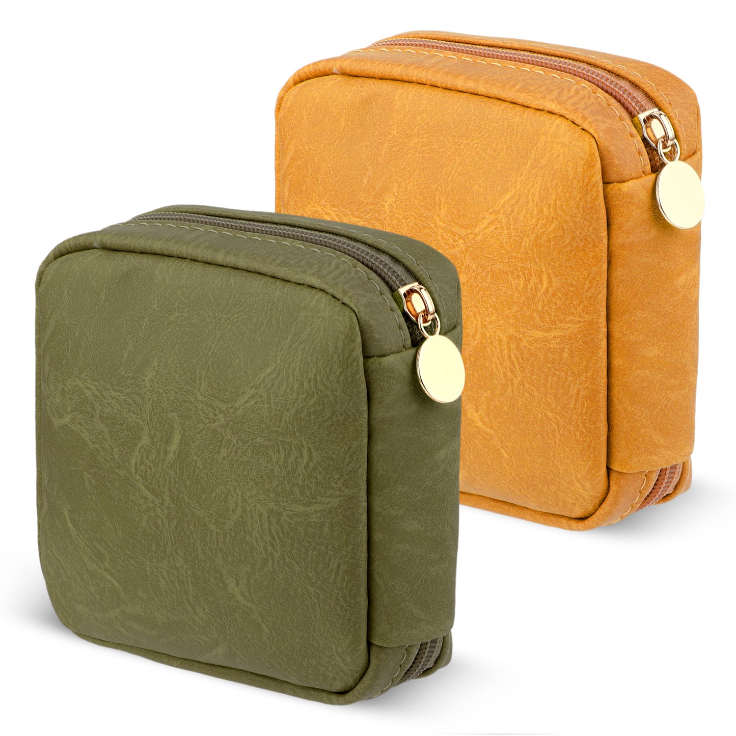 GEEHUA 2PCS Sanitary Napkin Storage Bag, Portable Period Pouch Menstrual Pad Bag Period Kit Bag Tampon Pouch with Zipper First Period Gifts for Women Girls Ladies Feminine Products(Green+Yellow)