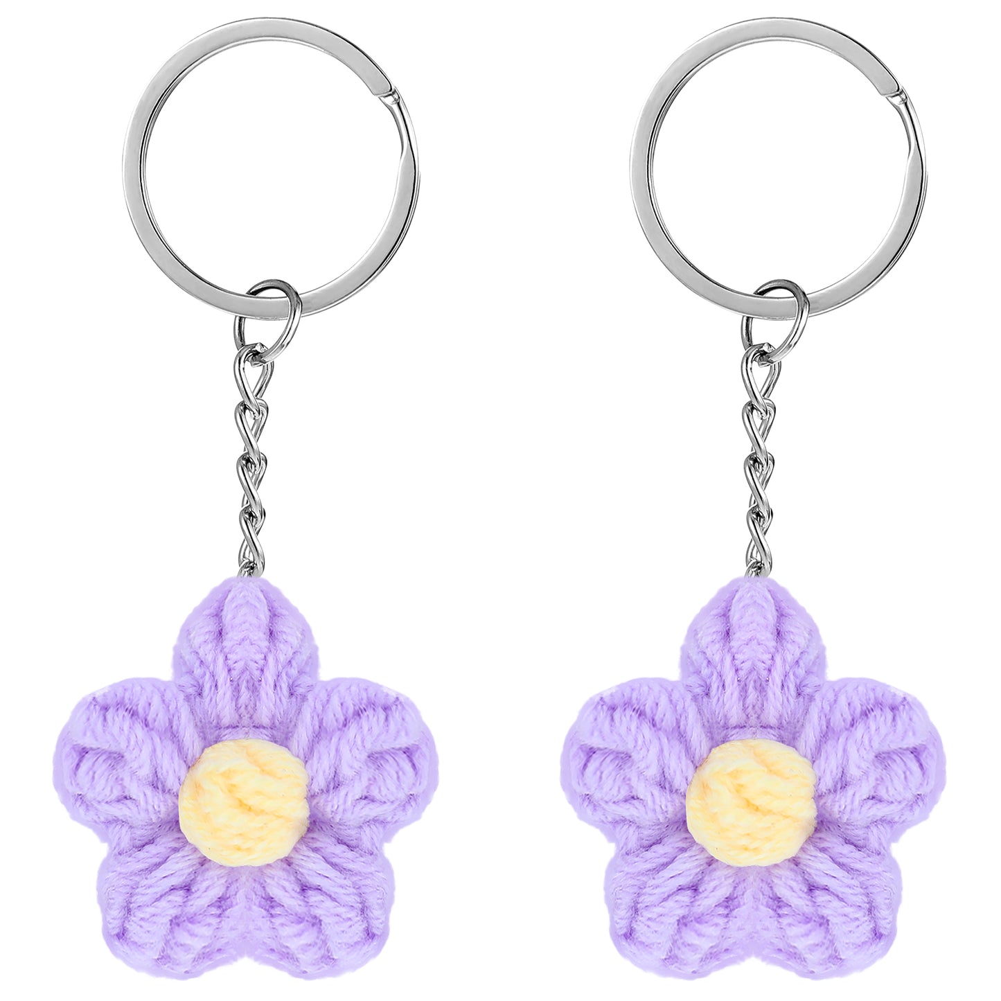 AOZUO 2pcs Daisy Keychain, Crochet Daisy Flower Keyring Handmade Weaving Floral Bag Charms for Purse Wallet Handbag Bags Decor(Purple)