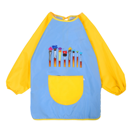 Bewudy Kids Art Smocks Toddler Smock, Waterproof Artist Painting Aprons for Children, Kids Paint Apron with Long Sleeve(Blue)