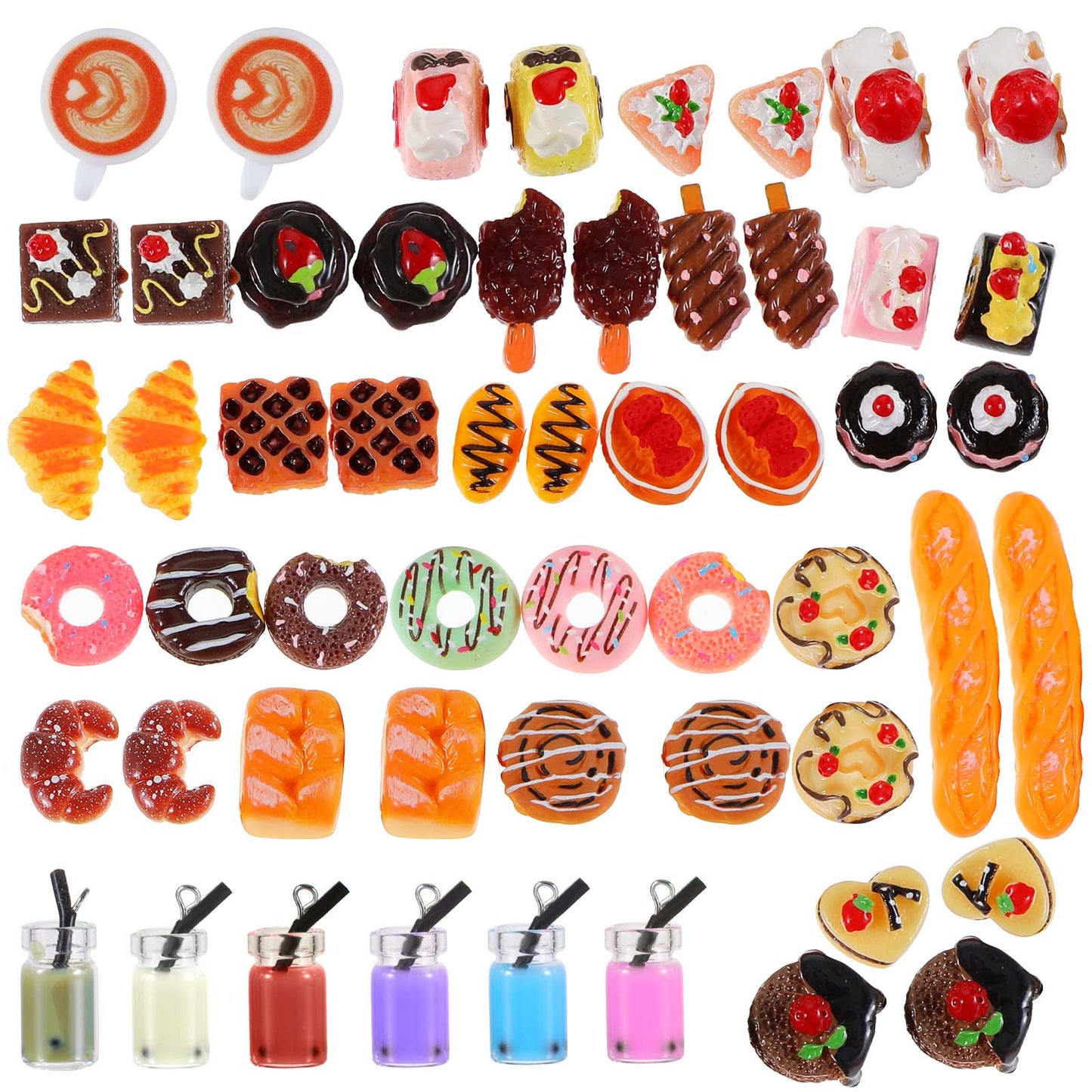Molain 54Pcs Miniature Food Drink Bottles Mini Food Drink 1:12 Scale Miniature Dolls House Food Accessories Pretend Play Kitchen Game Party Toys Miniature Kitchen for Doll House Kids Daughter Adult