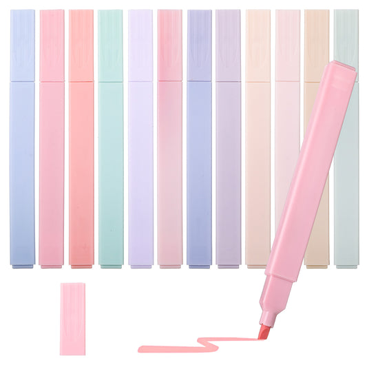 TIESOME 12Pcs Assorted Colors Pastel Highlighters, Aesthetic Cute Highlighter With Chisel Tip Water Based Quick Dry No Bleed for Journals, Bibles, Notebooks, School Office Supplies