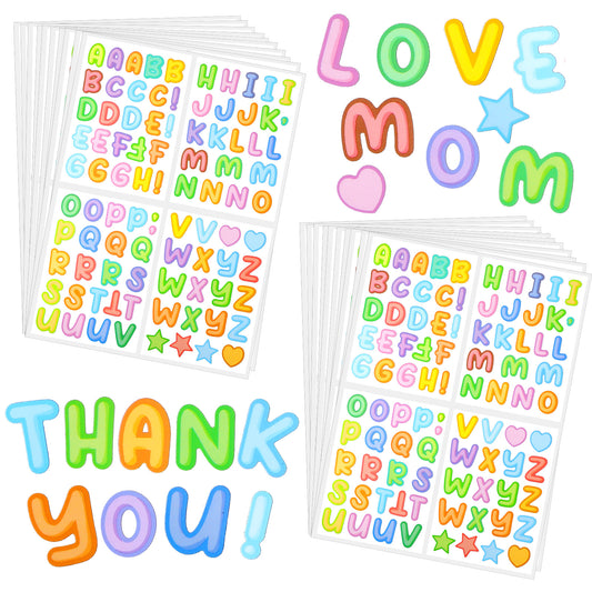 Jeffdad 20 Sheets Colorful Alphabet Stickers Waterproof Vinyl self-Adhesive Cartoon Heart Star Numbers Symbol Labels Decal Water Bottle Sticker for DIY Craft Scrapbooking Embellishment