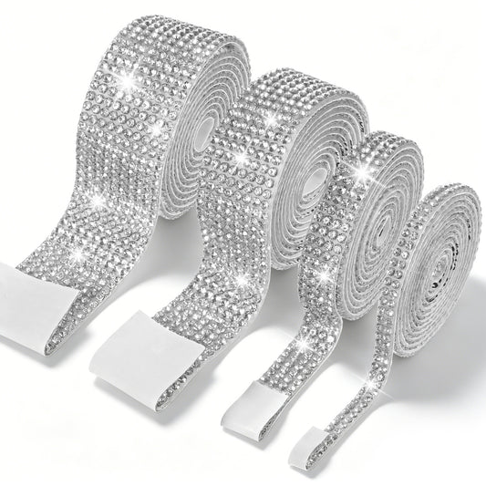 HJZHII 4Rolls Rhinestones Diamond Ribbon, Self Adhesive Crystal Rhinestones Ribbon Glitter DIY Decoration Sticker Crystal Bling Home Accessories for Bedroom Clothes Party Phone DIY Crafts Decorate