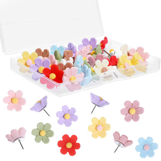 BOHUIZ 30 Pcs Matte Flower Pins for Pinboard, 1 Inch Colorful Resin Cute Drawing Pins for Pinboard, Thumb Tacks Decorative Flower Push Pin for Craft Cork Board Bulletin Boards Photos Wall Map Pin
