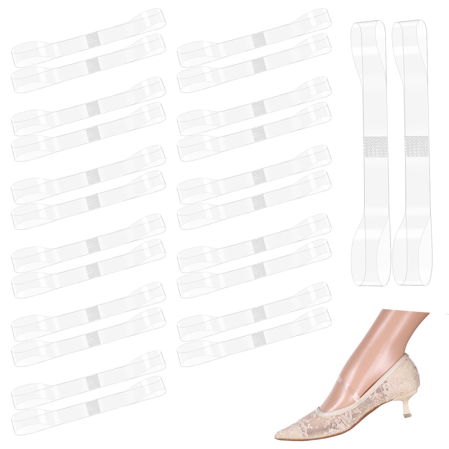 Giantree 12 Pairs of High Heel Straps, Transparent Invisible Elastic Shoelaces, Anti-Loose Heel TPU Material Silicone Ankle Straps, Used to Fix Loose High Heels, Prevent High Heels from Slipping