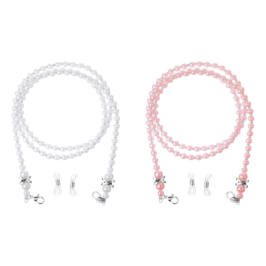 cobee 2 Pcs Glasses Chain, Pearl Glasses Chain for Women Eyeglasses Holders Around Neck, Beaded Glasses Chain Glasses Strap Cord for Sunglasses Lanyard Chains Myopic Glasses(Pink and White)