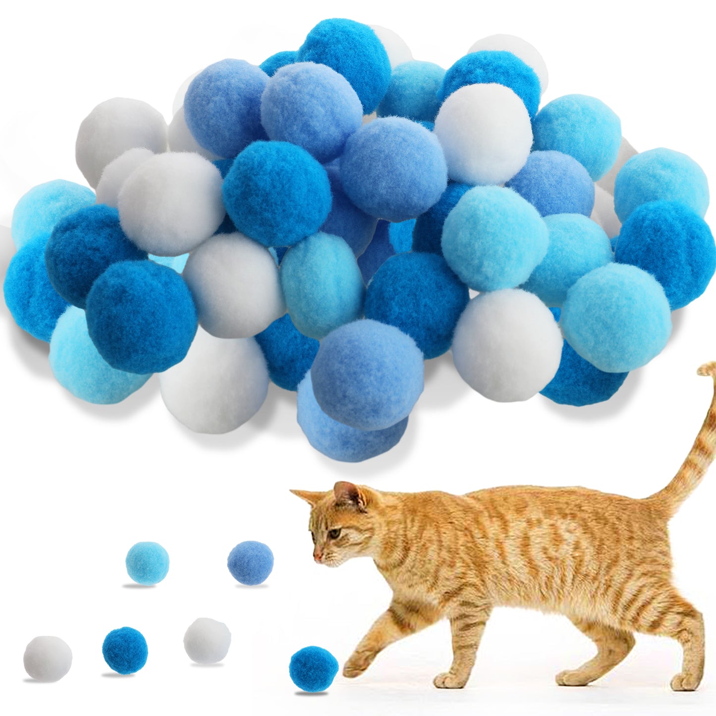 GEEHUA 30 Pcs Soft Pom Pom Balls for Kittens, Plush Fuzzy Balls Lightweight Interactive Cat Toys for Indoor Cats Interactive Toys for Adult Cats Kitten Training Playing Fetching(Blue)