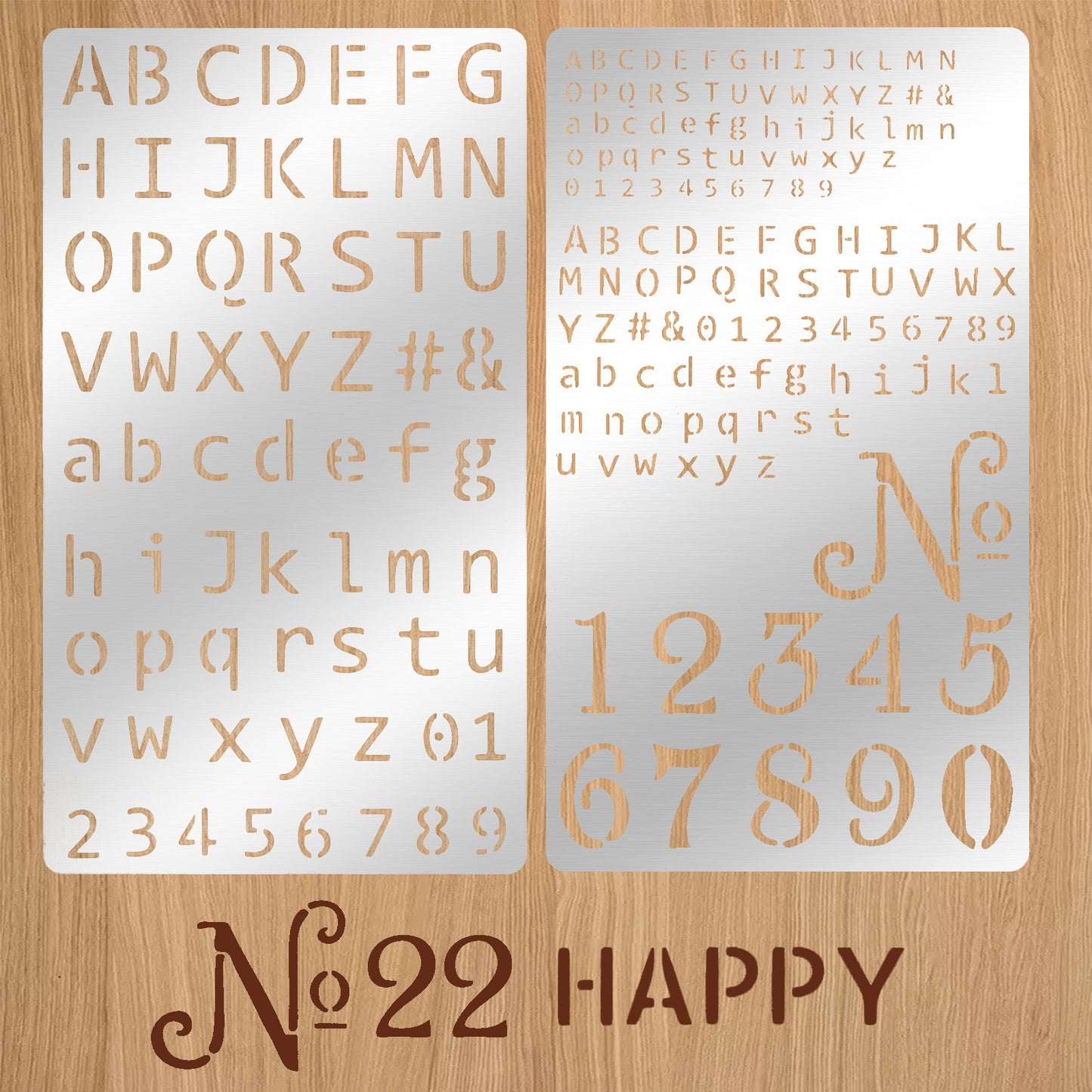 WJIAAA Metal Stencils for Wood Burning, 2 Pcs Stencils for Engraving Pen & Wood Burning, 4x7 Inch Reusable Alphabet Number Font Templates for Metal Leather Glass DIY Crafts