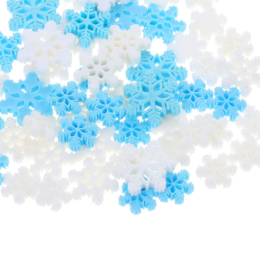 Giantree 50 Pcs Mini Snowflake Ornament for Christmas, Glitter Resin Snowflakes Christmas Embellishment Snowflake Decorations for Christmas Tree DIY Craft Home Winter Party 3 Sizes(Blue + White)