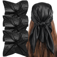 HJZHII 3Pcs 35” Large Square Satin Head Scarf, Square Satin Head Scarf Silk Hair Scarves Squares Hairs Bandanas Black Hairs Neck Scarves Sleeping Hair Wrapping for Women
