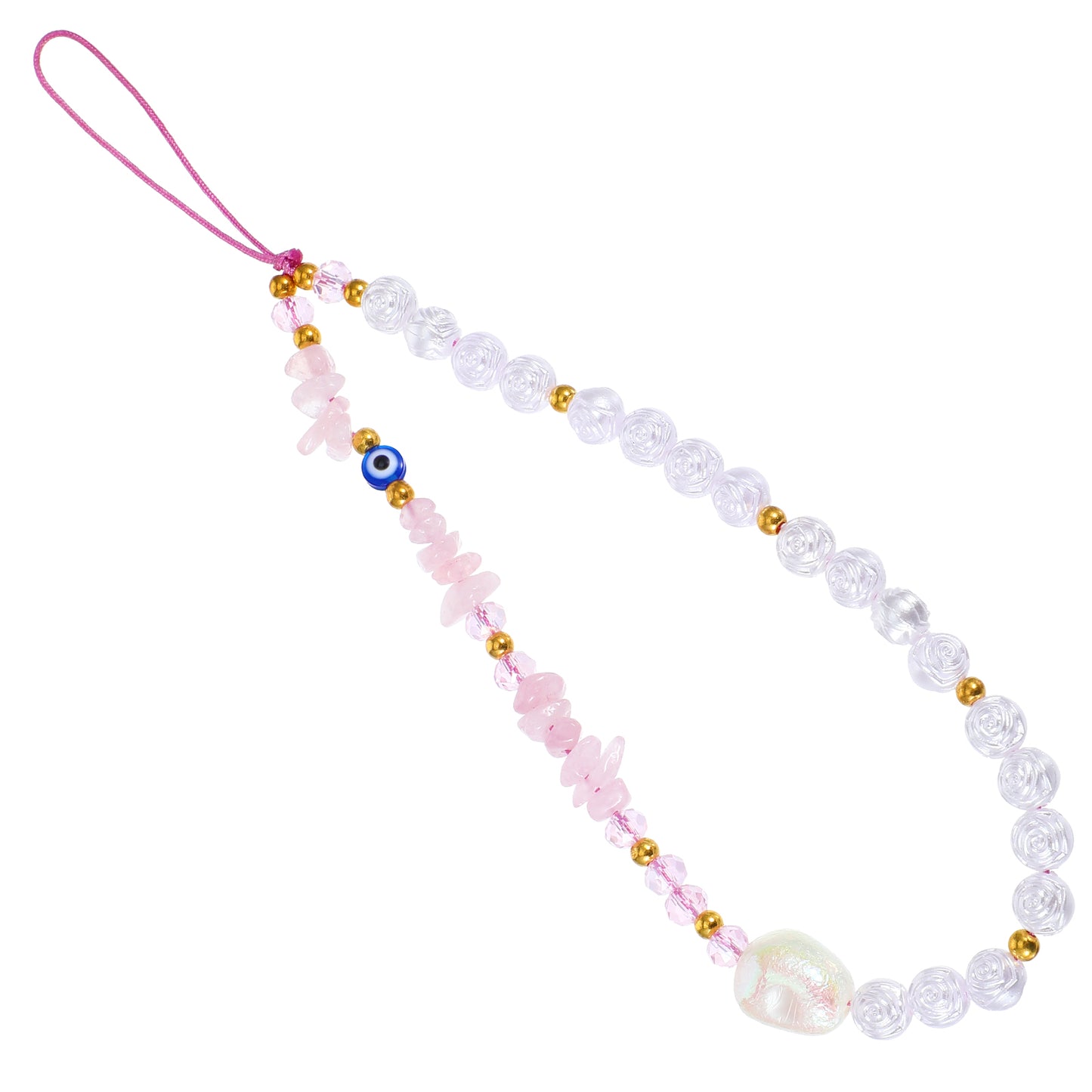 HJZHII Evil Eye Phone Charm Strap, Beaded Phone Charms Cute Wrist Strap Evil Eye Phone Chain White Pink Kawaii Phone Keychain for Women