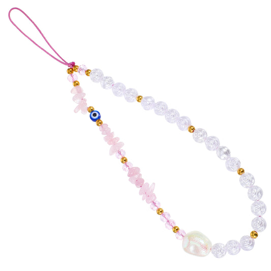 HJZHII Evil Eye Phone Charm Strap, Beaded Phone Charms Cute Wrist Strap Evil Eye Phone Chain White Pink Kawaii Phone Keychain for Women