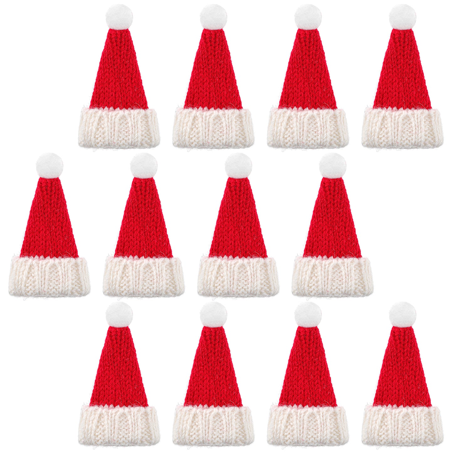 MBAIYO 12 Pcs Mini Santa Hats for Crafts, Small Christmas Knit Hat Decorations for Tiny Snowman Wine Bottle Cover Holder Cap able Wine Bottle (Classic)