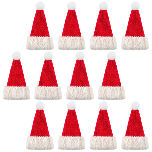 MBAIYO 12 Pcs Mini Santa Hats for Crafts, Small Christmas Knit Hat Decorations for Tiny Snowman Wine Bottle Cover Holder Cap able Wine Bottle (Classic)