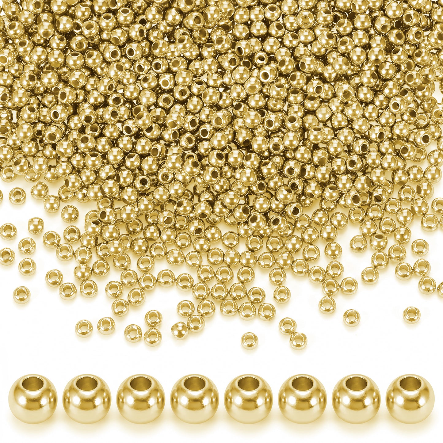 SULIKJHUI 3000 Pcs 3mm Beads, Spacer Beads for Jewelry Making, Smooth Round Bead with Hole for DIY Bracelet Necklace & Chain Crafts (Gold)