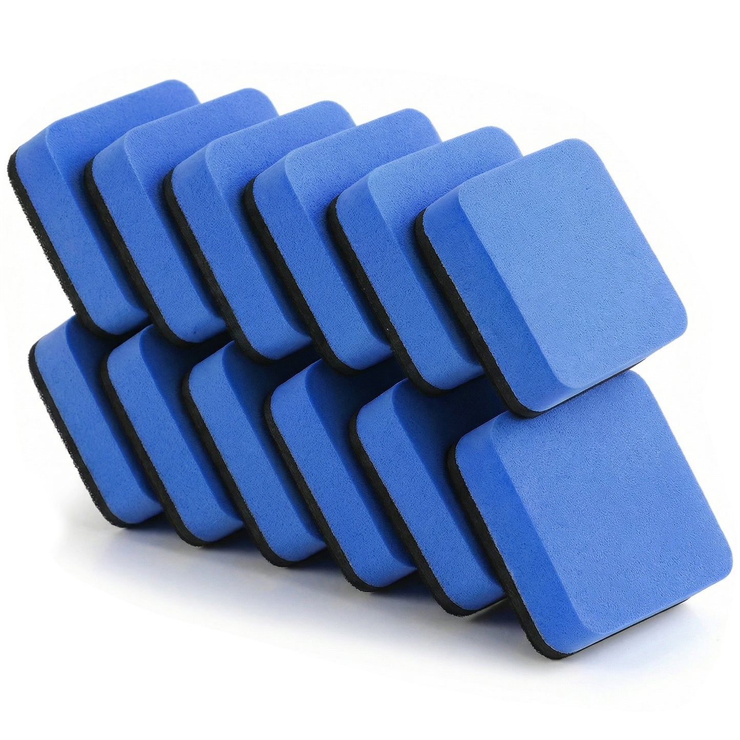 XLIUAX 12pcs Magnetic Whiteboard Erasers, Mini Dry Erase Eraser with Thick Felt Pad Chalkboard Cleaner Wiper for Cleaning Drywipe Boards for Home Office Classroom Supplies, 2" x 2"(Blue)