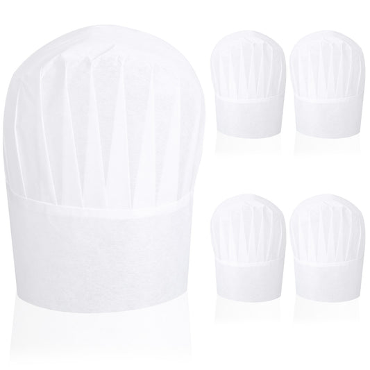 LXUEJIE 5 Pack White Chef Hat, Disposable Chef Hat Cotton Baker Hats Chefs Hats for Kitchen Cooking Catering Restaurants Halloween Chefs Costume