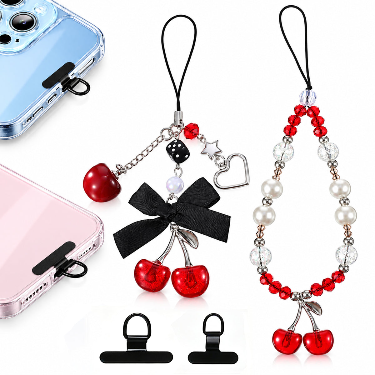 YUXMU 2Pcs Phone Charms Strap, Cute Cherry Aesthetic Cell Phone Charm