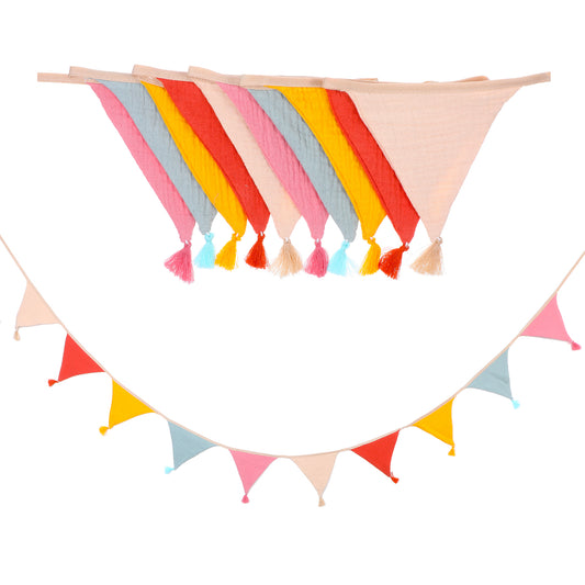cobee 1 Pc Fabric Bunting Banner, 10pcs Double Triangle Flag Pennant Garland Garden Buntings, Outdoor Bunting Decorations Birthday Tassel Buntings for Nursery, Garden, Room Decoration