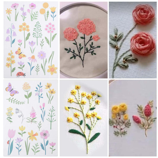 AOZUO 2 PCS Sticky Water Soluble Embroidery Stabilizer, 11.7"x 8.26" Colorful Flower Dissolvable Paper Floral Butterfly Self Adhesive Wash Away Stabilizer for Hand Machine Embroidery(B)