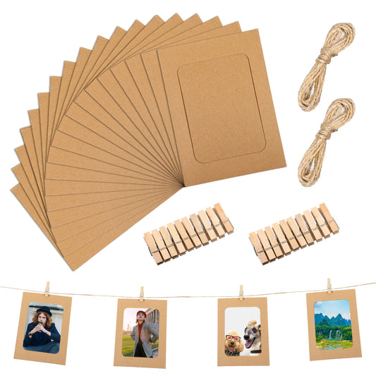 BOHUIZ 20 Pcs Paper Photo Frame, 4x6 Inch Paper Picture Frames Hanging Photo Display with Clips Photos Display Banner Picture String with Clips Photos Holder for Home Wall Office Wedding Party Decor