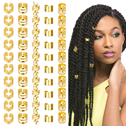 Molain 100Pcs Gold Hair Jewelry for Locs, Hair Cuffs for Braids, Hair Clips for Braids, Gold Hair Rings, Adjustable Hair Charms for Braids, Hair Braid Accessories for Women Men Dreadlock Accessory